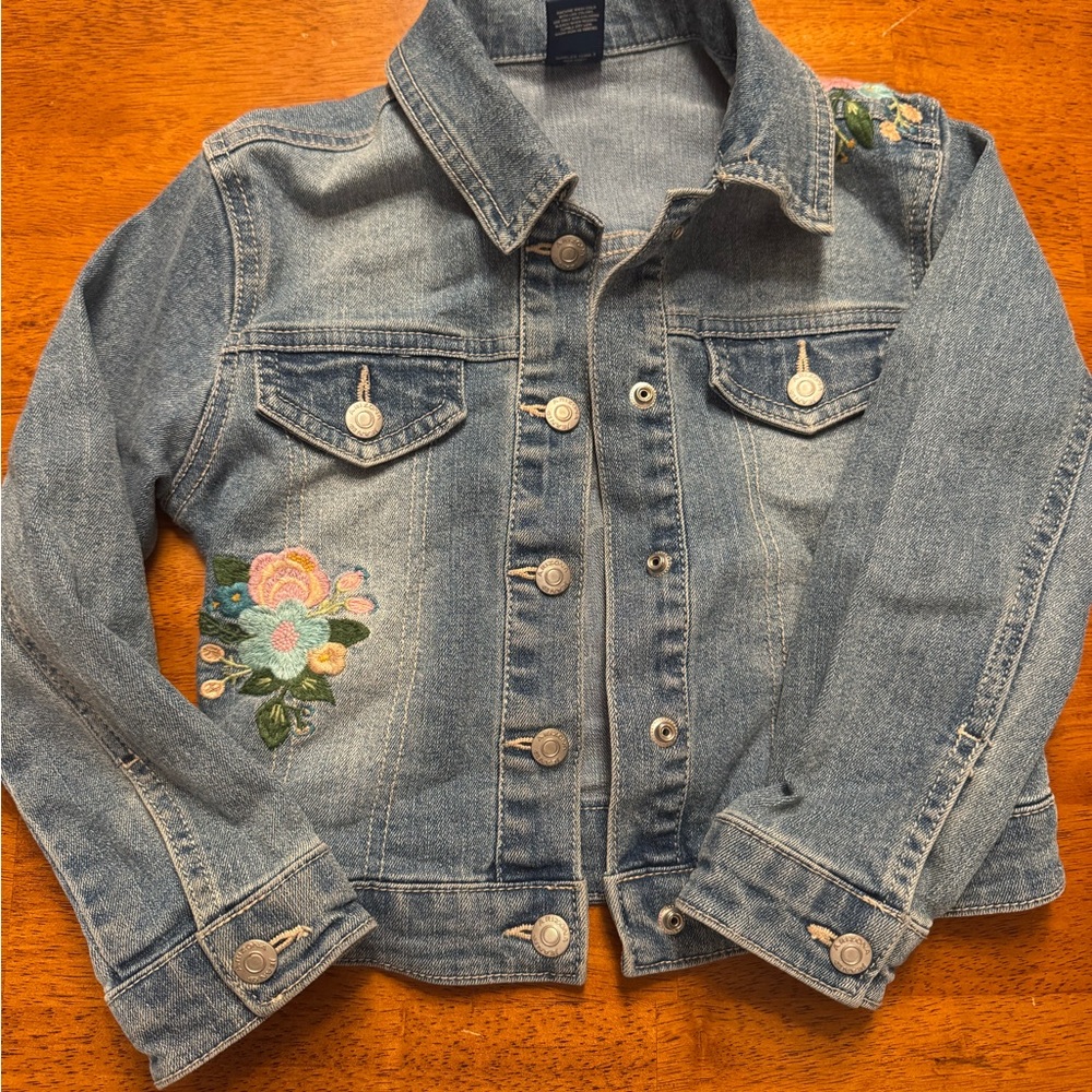 Arizona Jean Company Kids Blue Denim Jacket with Floral Embroidery